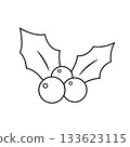Christmas holly berry outline illustration with leaves and round berries 133623115