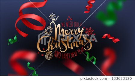 We wish you a Merry Christmas and Happy New Year card. Vector illustration 133623120