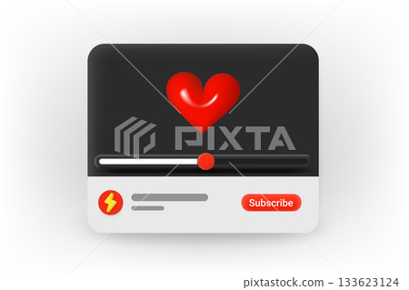 Online video player with heart. 3d Vector concept Online video player with heart. 3d Vector concept 133623124