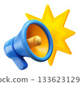 Megaphone with explosion. 3d vector illustration 133623129