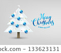 White Christmas tree with blue baubles. Vector illustration 133623131