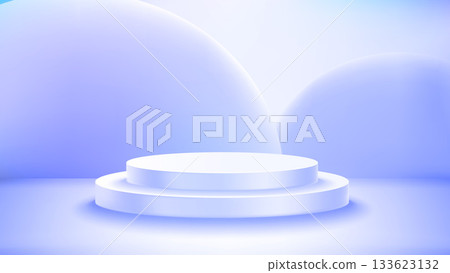 Blue studio with circle podium. Vector 3d illustration 133623132
