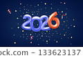Happy new 2026 year celebration card with confetti. Vector illustration 133623137