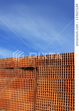 construction bricks stacked red clay brick 133623184