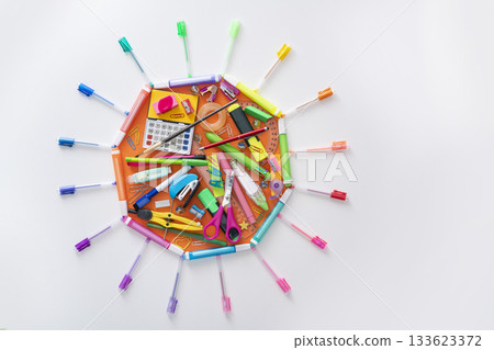School supplies octagon with sun shape back to school concept 133623372