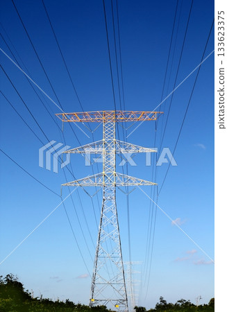 electric high tower strcture  blue sky 133623375