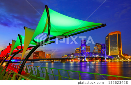 Jacksonville skyline sunset river in Florida Jacksonville skyline sunset river in Florida 133623428