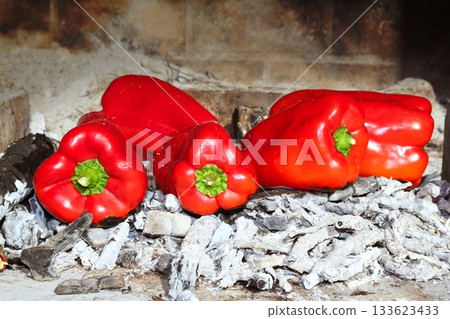 grilled red peppers ember fire 133623433
