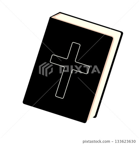 Black bible icon isolated on white background. black book with Christian cross on cover. vector book flat sign 133623630