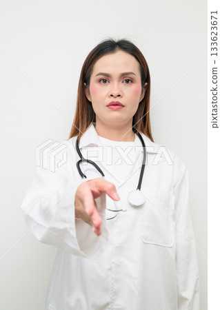 Handshake of Asian Healthcare Professional Doctor in White Coat Studio Portrait Handshake of Asian Healthcare Professional Doctor in White Coat Studio Portrait 133623671