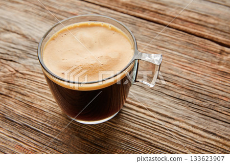 Coffee glass cup on wooden table Coffee glass cup on wooden table 133623907