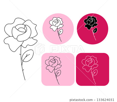 Red Rose Logo Logotype Valentine's Day. Vector graphic line black and white illustration. Banner, poster, wrapping paper, sticker, print, modern textile design. Red Rose Logo Logotype Valentine's Day. Vector graphic line black and white illustration. Banner, poster, wrapping paper, sticker, print, modern textile design. 133624031