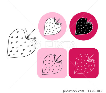 Strawberry icon, Logotype Valentine's Day. Vector graphic line black and white illustration. Banner, poster, wrapping paper, sticker, print, modern textile design. 133624033