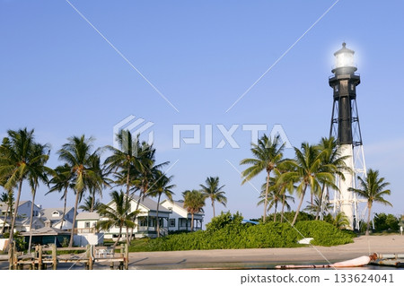 Florida Pompano Beach Lighthouse palm trees 133624041