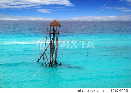 Caribbean zip line tyrolean turquoise sea 133624058