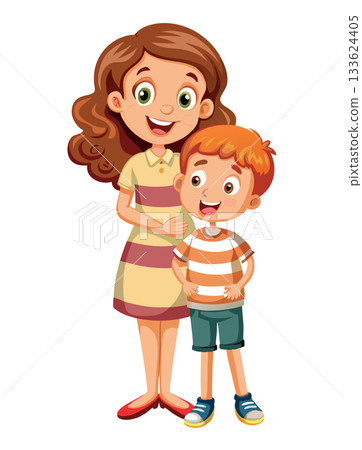 Happy family portrait with mother and son smiling together 133624405