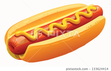Delicious hot dog with mustard on white background 133624414