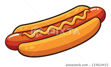 Delicious hot dog with mustard on white background Delicious hot dog with mustard on white background 133624415