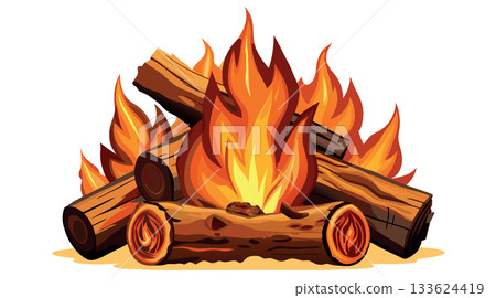 Bonfire burning with brightly burning flames on a white background Bonfire burning with brightly burning flames on a white background 133624419