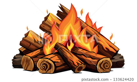 Bonfire burning with brightly burning flames on a white background Bonfire burning with brightly burning flames on a white background 133624420