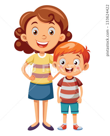 Happy family portrait with mother and son smiling together 133624422