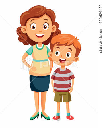 Happy family portrait with mother and son smiling together 133624423