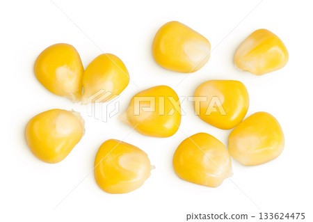 corn seeds isolated on white background. Top view. Flat lay corn seeds isolated on white background. Top view. Flat lay 133624475