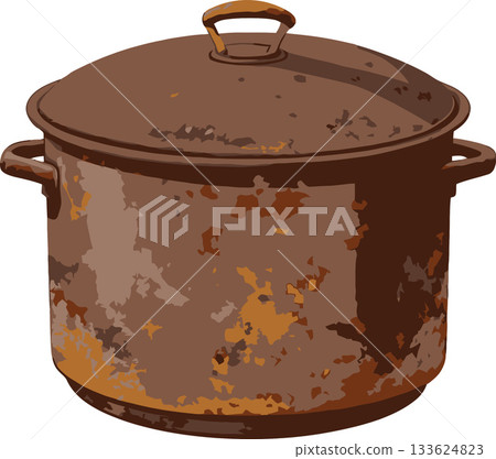 Old rusty cooking pot showing signs of wear and tear 133624823