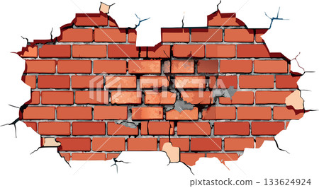 Cracked plaster revealing old red brick wall Cracked plaster revealing old red brick wall 133624924