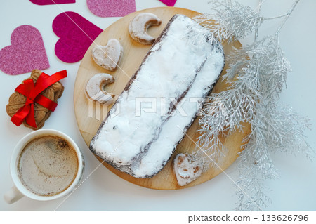 Aerial view of Stollen, a traditional German Christmas cake 133626796
