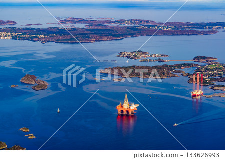 View from airplane to drill platform, Norway 133626993