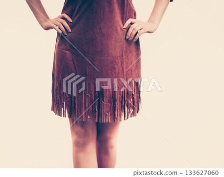 Brown suede skirt with fringe Brown suede skirt with fringe 133627060