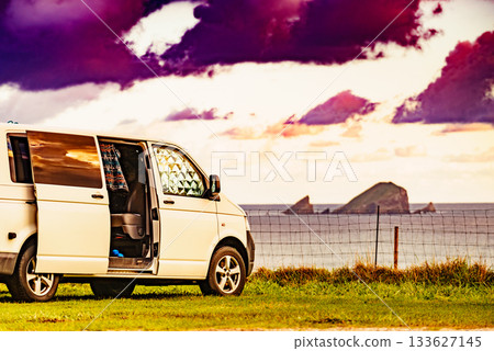 Campervan on sea coast in Asturias Spain. Campervan on sea coast in Asturias Spain. 133627145