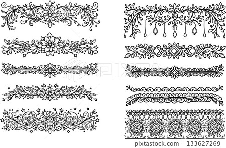Intricate floral and ornamental border designs Intricate floral and ornamental border designs 133627269