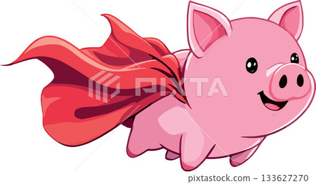 Super pig flying and wearing red cape, cartoon character illustration Super pig flying and wearing red cape, cartoon character illustration 133627270