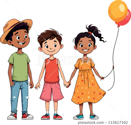 Happy multiethnic children holding hands, friendship and diversity concept Happy multiethnic children holding hands, friendship and diversity concept 133627302