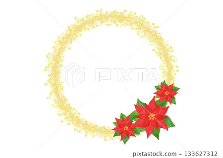 Christmas neon frame, poinsettia, watercolor style, illustration, decorative frame, New Year's card, background material Christmas neon frame, poinsettia, watercolor style, illustration, decorative frame, New Year's card, background material 133627312
