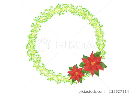 Christmas neon frame, poinsettia, watercolor style, illustration, decorative frame, New Year's card, background material 133627314