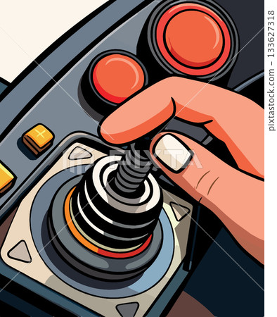 Gamer playing with retro joystick, close up of hand on vintage gaming controller 133627318