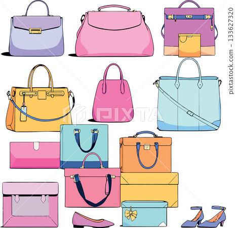 Vsai fashion bags and shoes depicting modern female style 133627320
