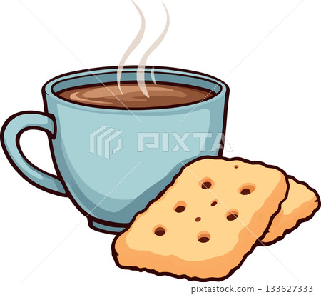 Steaming cup of coffee with cookies on white background Steaming cup of coffee with cookies on white background 133627333