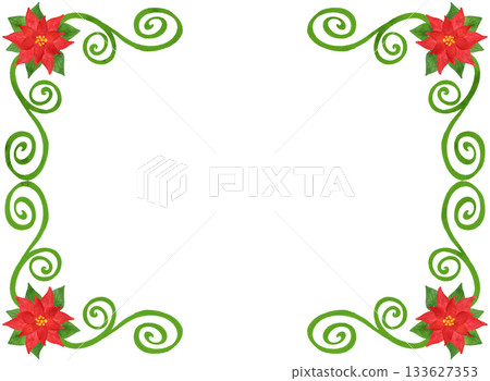 Christmas frame, poinsettia, watercolor style, illustration, decorative frame, New Year's card, card, background material Christmas frame, poinsettia, watercolor style, illustration, decorative frame, New Year's card, card, background material 133627353