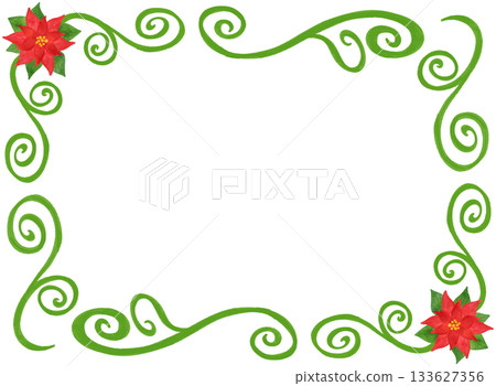 Christmas frame, poinsettia, watercolor style, illustration, decorative frame, New Year's card, card, background material 133627356