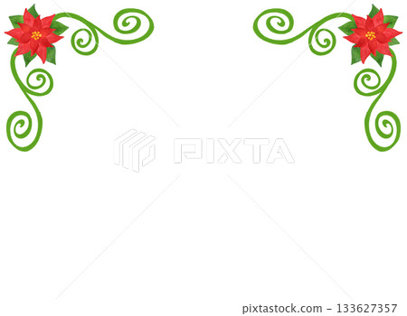聖誕相框，一品紅，水彩風格，插畫，裝飾相框，新年賀卡，賀卡，背景素材 133627357