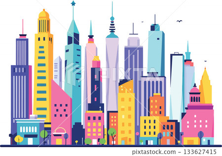 Colorful new york city skyline with vibrant buildings reaching the sky 133627415
