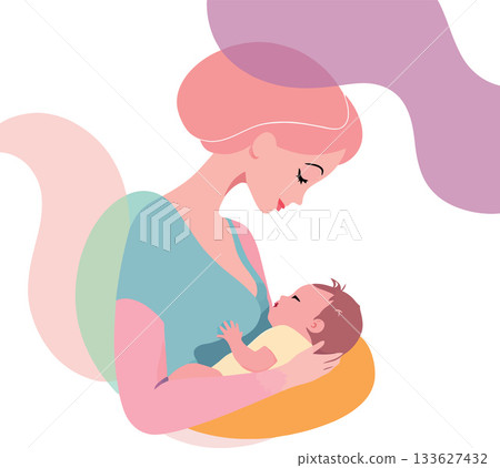 Mother breastfeeding her newborn baby with love and care Mother breastfeeding her newborn baby with love and care 133627432