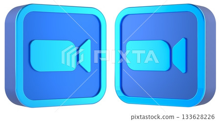 Blue video camera icons. 3D rendering 133628226