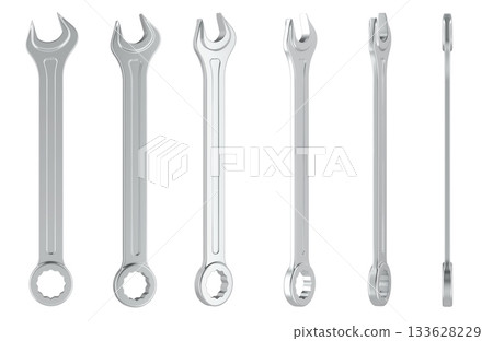 Combination wrenches front and side views. 3D rendering 133628229