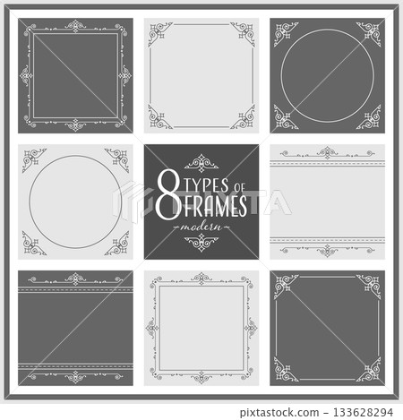 Simple line square decorative frame set with space for text. Black and white. Stylish and mature illustrations. 133628294