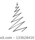 Minimalist christmas tree design for festive holiday decorations and greeting cards. New Year illustartion. Christmas tree icon. Black and white graphics. For postcard, banner, textile, packaging 133628410